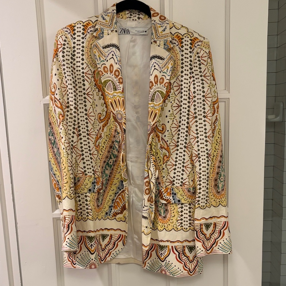 Zara Cream Paisley Print Blazer with Multicolor Accents